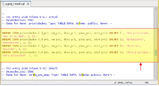 Figura 2.8. Creación de nuevas prioridades en la base de datos 