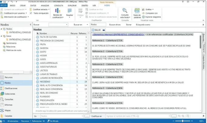Figura 4 - Interfaz del programa NVivo 11 para la asignación de nodos. 