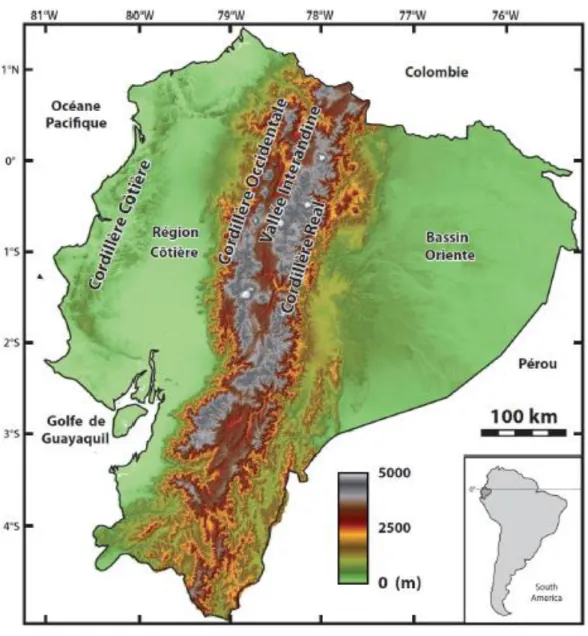 Figura 1.1 Contexto Geomorfológico del Ecuador (tomado de Reyes, 2013) 