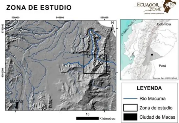 Figura 1.2 Mapa de Ubicación de la zona de estudio en el Suroriente Ecuatoriano. 
