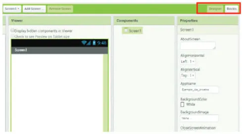 Figura 2.6  Nueva aplicación en App Inventor a ser programada 