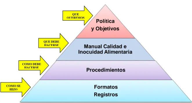 Figura 8 – Pirámide documental del Sistema de Gestión de Calidad e Inocuidad  Alimentaria para la empresa Mis Frutales 
