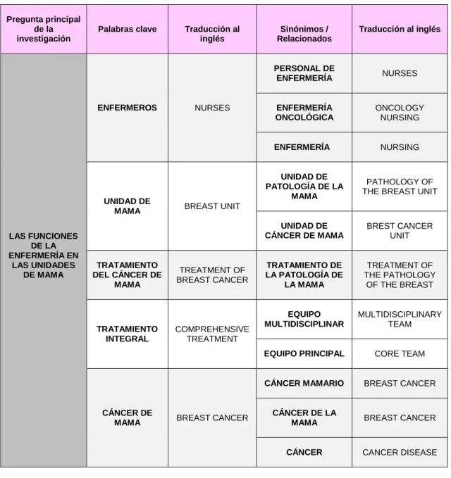 Tabla 5. Términos de búsqueda empleados en las bases de datos