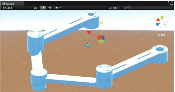 Figura 3.11  Ensamble de la estructura móvil del Scara paralelo en Unity 3D. 