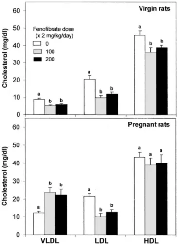 TABLE 2. Effects of fenofibrate treatment on liver triglycerides and cholesterol concentrations in virgin and pregnant rats