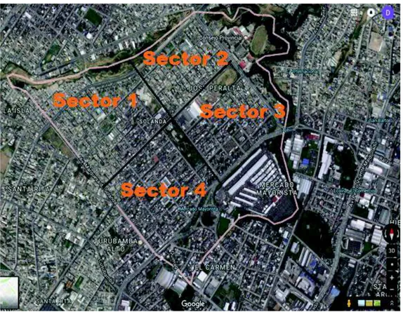 Figura 4: Sectores del barrio de Solanda. Fuente: Google Maps, 2017 