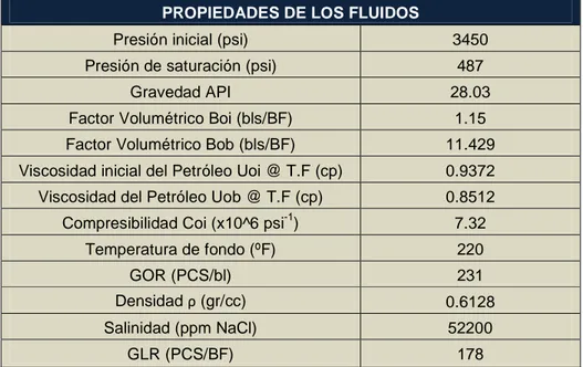 TABLA 1.4 PROPIEDADES FÍSICAS DE LOS FLUIDOS DEL CAMPO DRAGO  PROPIEDADES DE LOS FLUIDOS 
