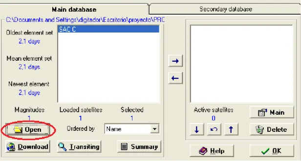 Figura 3.9. Cargar archivos .TLE, Satbuster 