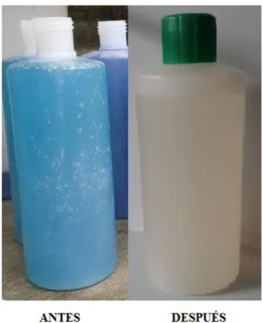 Figura 3.3. Agua residual antes y después del tratamiento con dióxido de cloro 
