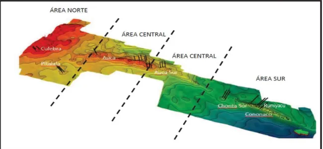 FIGURA 1.2. UBICACIÓN DE LOS CAMPOS DEL ACTIVO AUCA 