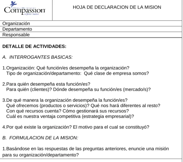 FIGURA 2. FORMATO PARA DECLARACION DE LA MISION  