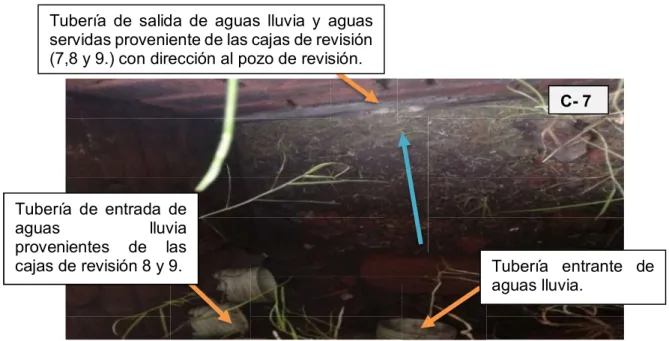 Figura 11 Tuberías de entrada y salida de la caja de revisión 7  Fuente: Martínez, Paucar (2018)