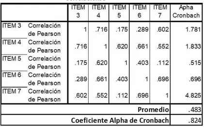 Tabla 9 Análisis de correlación y Alpha Cronbach consolidado sección 3. Gestión que  realiza la empresa