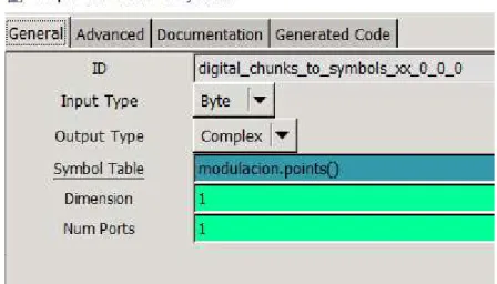 Figura 2.9. Ventana de configuración del bloque Chunks to Symbols. 