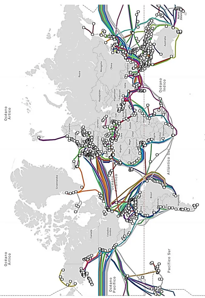 Figura 1.13. Mapa de cables submarinos en el mundo a la fecha  [13] 