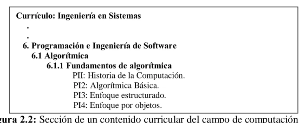 Figura 2.2: Sección de un contenido curricular del campo de computación e informática