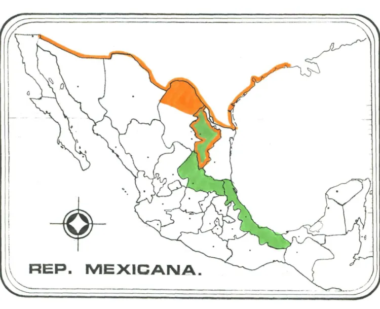 Fig. 16a. Distribución Geográfica Agastache breviflora (1) Stillingia sanguinolenta (8)