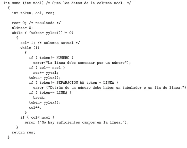 Figura 7: Funci´ on para sumar los datos de una columna.