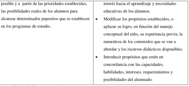 Tabla 5. Elementos del currículo 