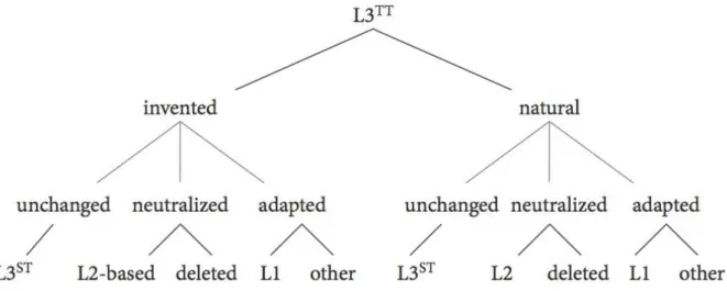 Figura 1: Diagrama de árbol de las posibles traducciones de la L3 TM  (Corrius y Zabalbeascoa, 2011:120)