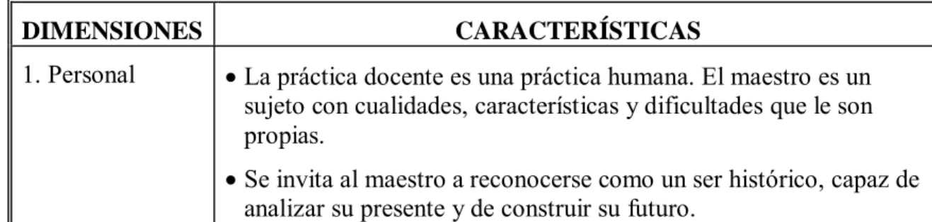 Tabla 5. Dimensiones de la práctica docente  
