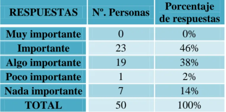 Tabla 13. Importancia de las recomendaciones externas. 