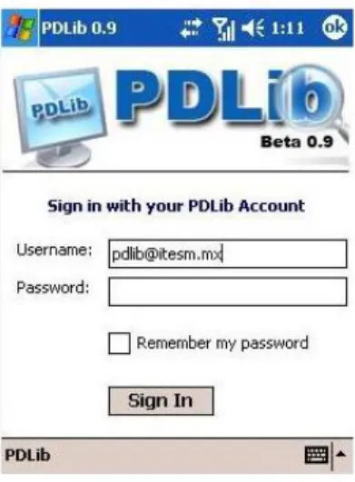 Figure 4: PDLIB system pocketclient screenshot (PDLIB, 2007). 
