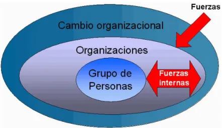 Figura 5. Fuerzas externas e internas en el cambio organizacional  Fuente: Reyes (sin fecha) 
