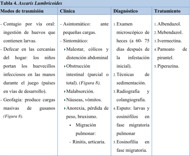 Tabla 4. Ascaris Lumbricoides 