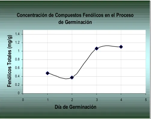 Figura 4.1.  Efecto del tiempo de germinación del frijol negro en la  concentración de compuestos fenólicos totales