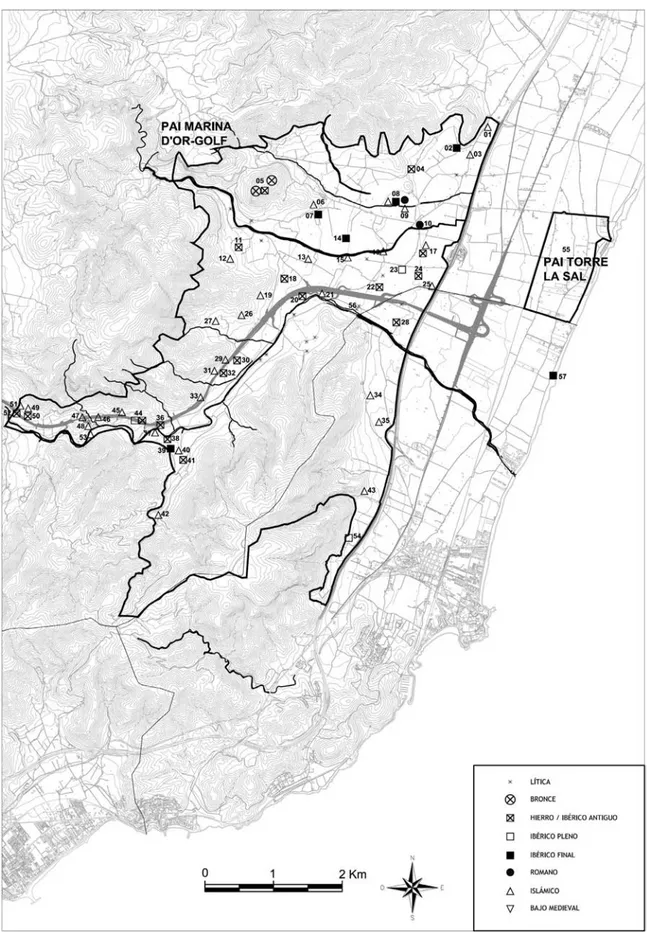 Figura 5.– Mapa general con la identificación de las áreas de dispersión mencionados en el texto