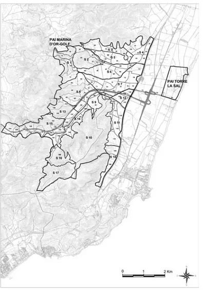 Figura 1.– Mapa general con la delimitación de las áreas de estudio y los sectores y áreas de prospección.