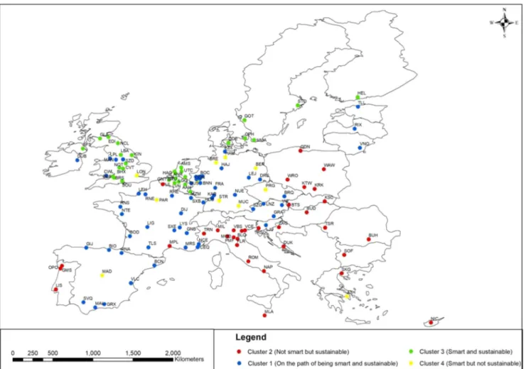 Fig. 6 European Map of its cities in terms of ICT and environmental sustainability