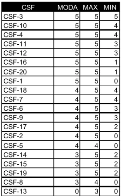 Tabla 4-3: CSF con mayor importancia 