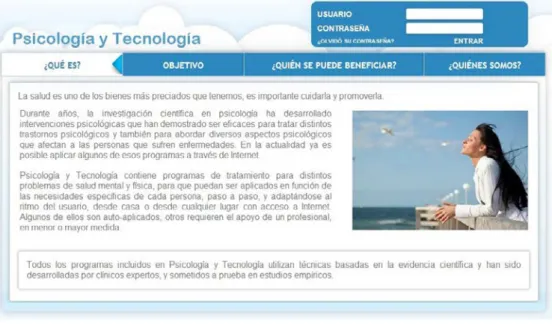 Figura 2. Pantalla de inicio de la platarforma del paciente