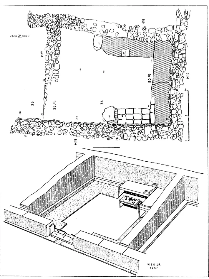 Figura 9. Planta de una habitación del yacimiento de Lattes (parte superior) y triclinium del Agora de Atenas (según M.