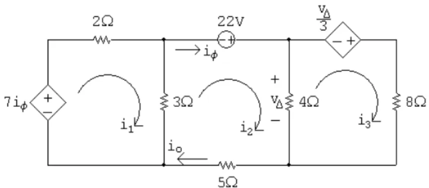 Figure 10: The circuit for Mesh Current Example 2, with the mesh currents de¯ned
