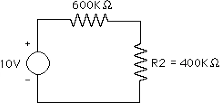 Fig. 14.- Circuito con resistencias comparables a la del voltímetro.