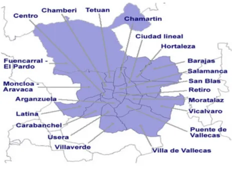 Figura 3.  Mapa por distritos del Municipio de Madrid