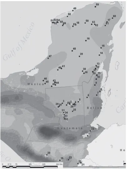 Fig. 1. Sampled water bodies in 2005 and 2008, their numbers and geographical position.