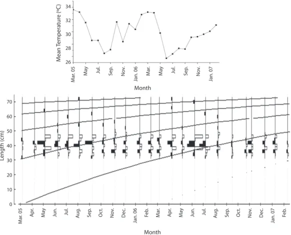 Fig. 2. a. Monthly variation in water temperature in Cross River from March 2005 to February 2007