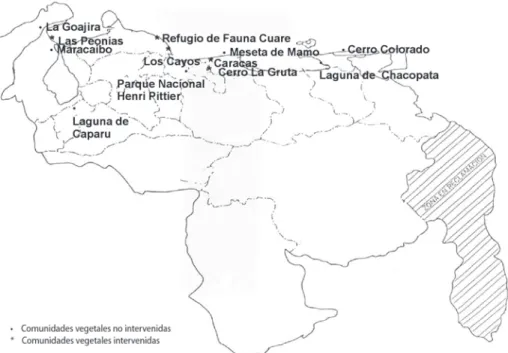 Fig. 4. Distribución de algunas comunidades xerófilas espinosas en Venezuela.