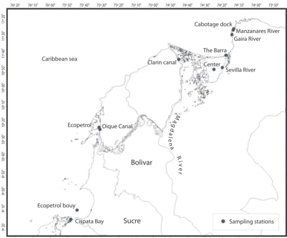Fig. 6. Sampling stations in the Colombian Caribbean Sea.