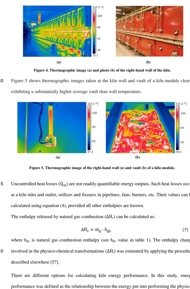 Figure 5 shows thermographic images taken at the kiln wall and vault of a kiln module clearly 230 