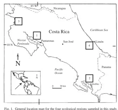 Fig. 1.  General location map for the four ecological regions sampled in this study.