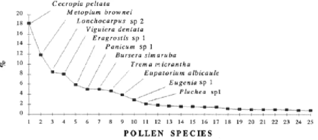 Fig. 3. Mean percentage frequency of the 25 most abundant pollen species in the European bee pollen load samples.