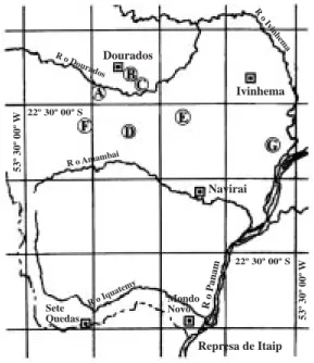 Fig. 1. The location of the semi-deciduous forest remnants investigated in Ivinhema River Sub-Basin (Paraná River Basin), southwestern Mato Grosso do Sul State (BRAZIL).