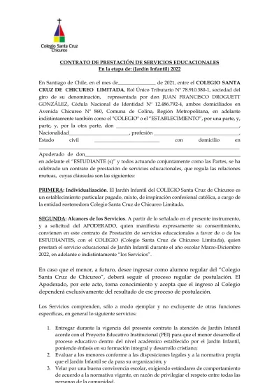 Contrato De PrestaciÓn De Servicios Educacionales En La Etapa De Jardín Infantil 2022 2999