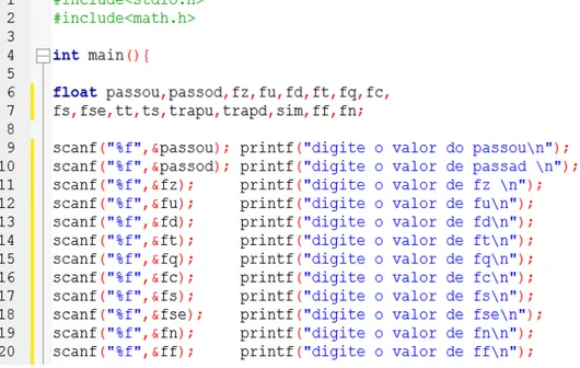 Figura 1 - Início do Código, dados de entrada pelo usuário 