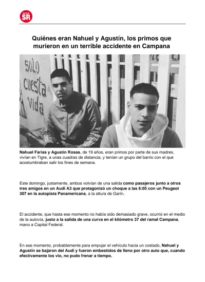 Quiénes Eran Nahuel Y Agustín Los Primos Que Murieron En Un Terrible Accidente En Campana 5768